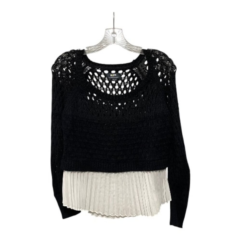Maeve Anthropologie Medium Layered Crochet Pleated Black and White Sweater - Picture 2 of 7